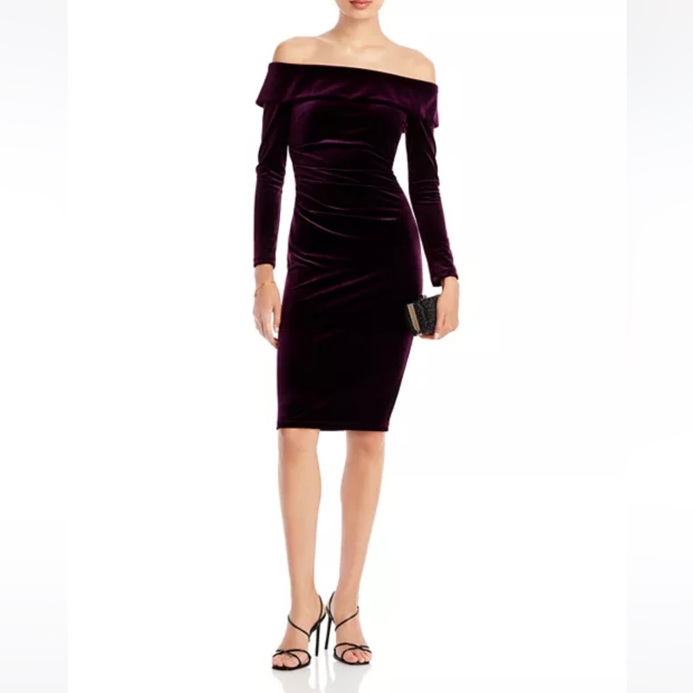 Aqua Off The Shoulder Velvet Dress